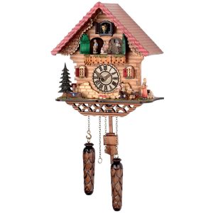 horloge chalet alpin avec enfants dansants
